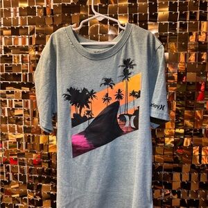 Hurley Blue Tee with Sunset Palm Design